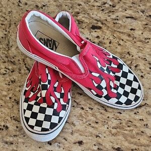 Vans Red Flame Checkered Slip-Ons